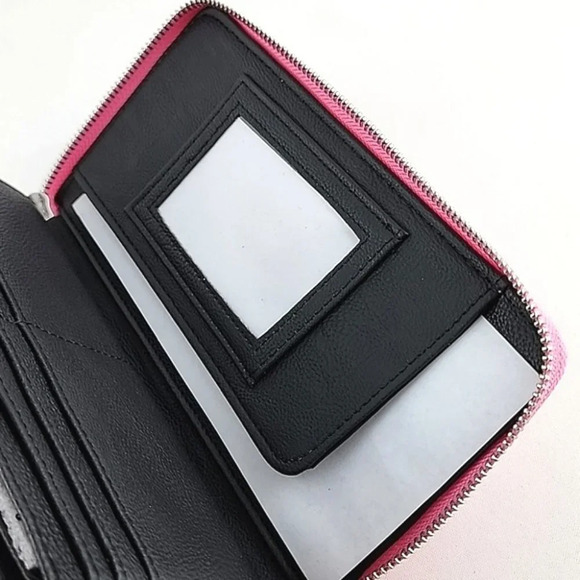 Betsey Johnson Clutch Wallet Zip Around Barbie Pink Lipstick Bow Faux Leather - Picture 14 of 16